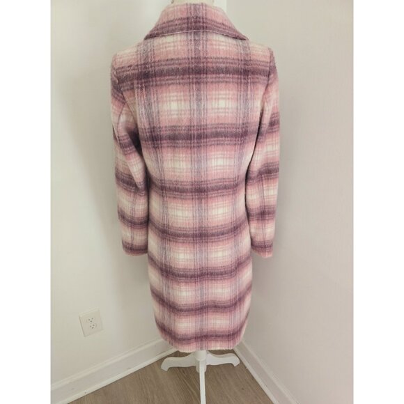 Hennes HM Vintage Pink Plaid Wool Blend Single Breasted Long Mid Coat 10 M - Picture 10 of 12